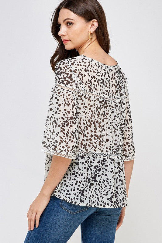 LEOPARD PRINT WIDE SLEEVE TOP