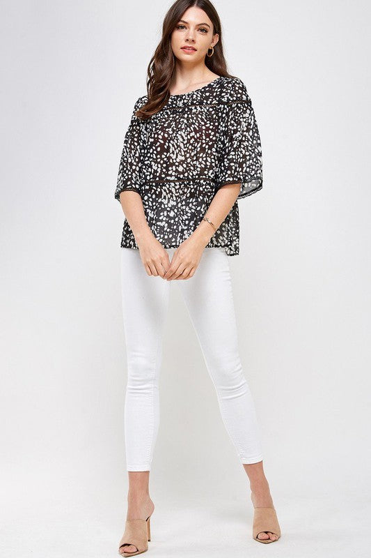 LEOPARD PRINT WIDE SLEEVE TOP