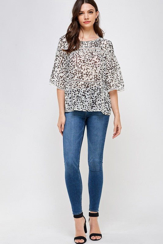 LEOPARD PRINT WIDE SLEEVE TOP