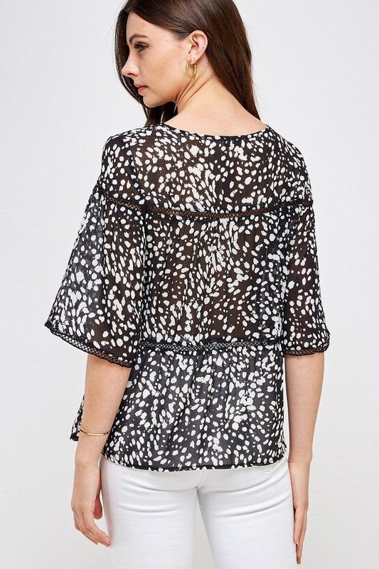 LEOPARD PRINT WIDE SLEEVE TOP