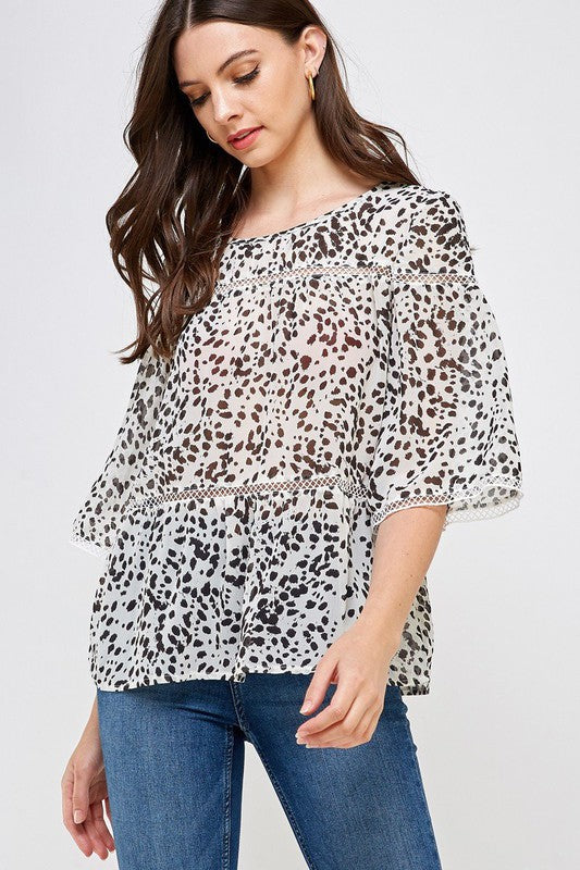 LEOPARD PRINT WIDE SLEEVE TOP