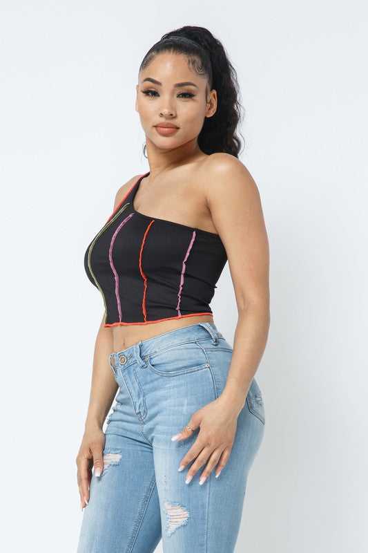 ONE SHOULDER RIB BASIC TOP