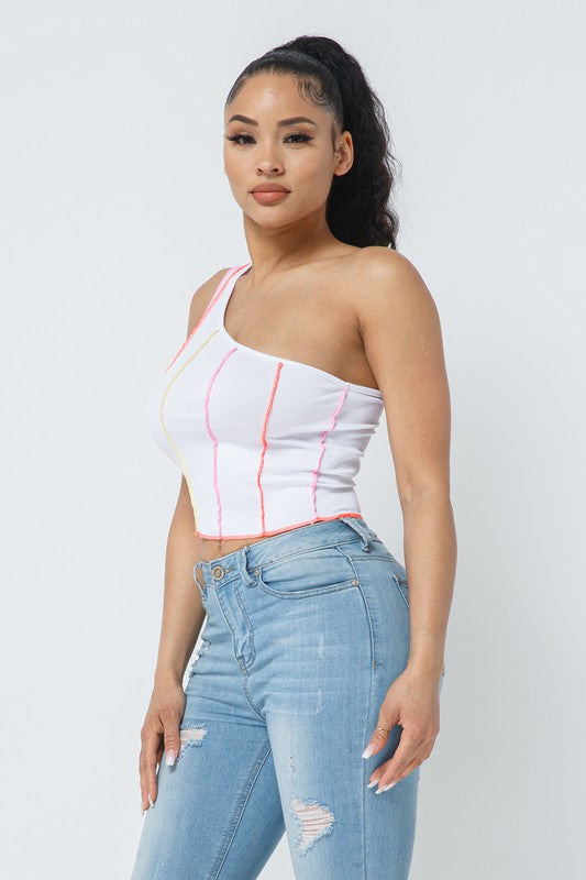 ONE SHOULDER RIB BASIC TOP