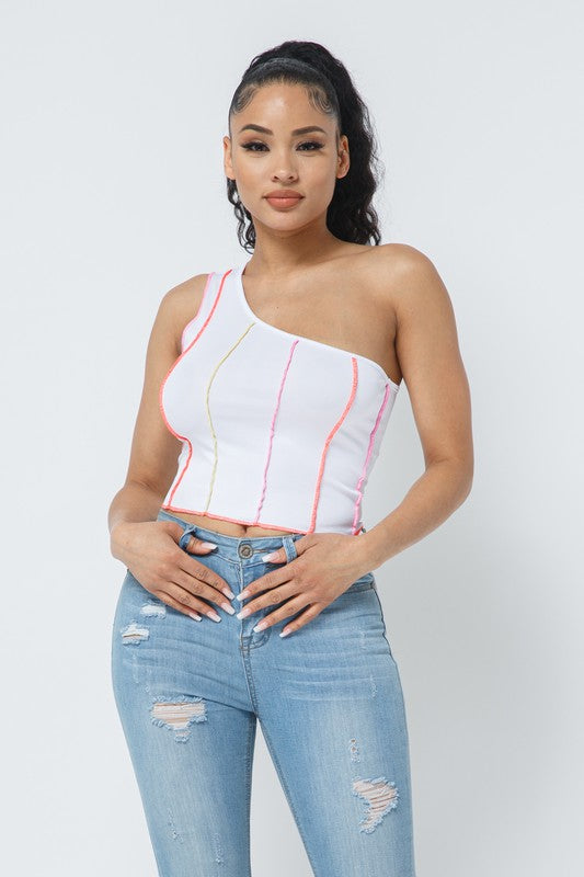 ONE SHOULDER RIB BASIC TOP