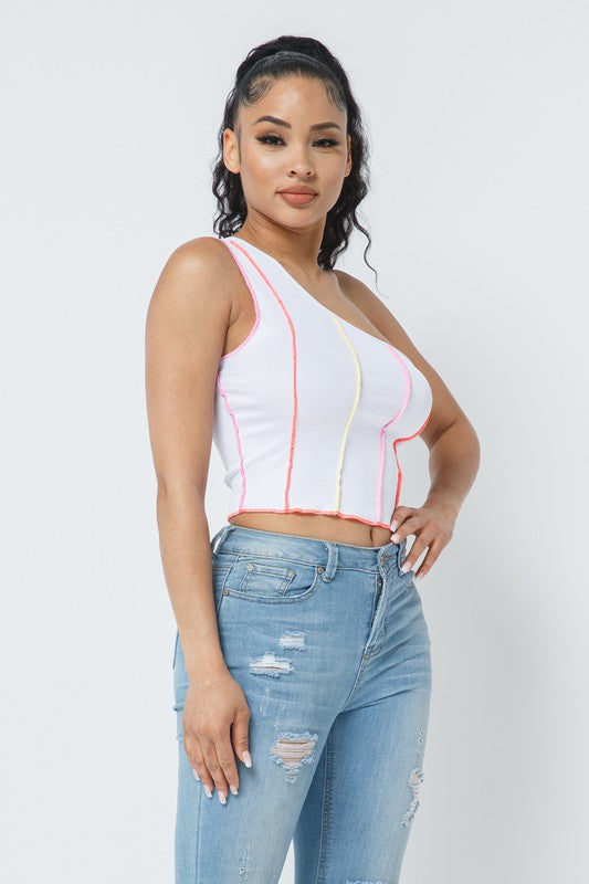 ONE SHOULDER RIB BASIC TOP