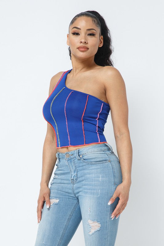 ONE SHOULDER RIB BASIC TOP