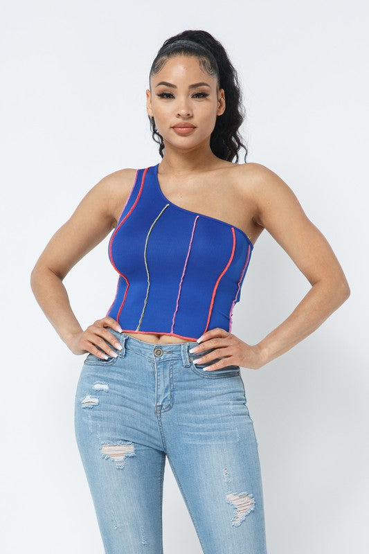 ONE SHOULDER RIB BASIC TOP