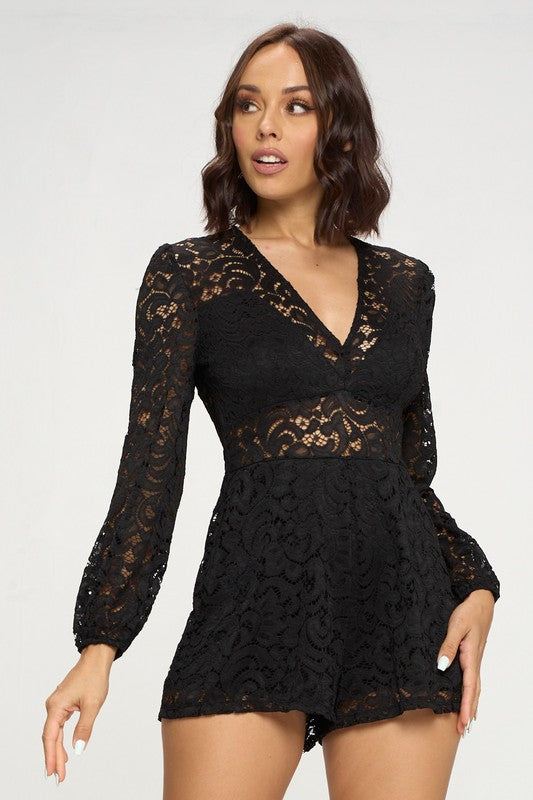 VOLUMINOUS SLEEVE LACE ROMPER