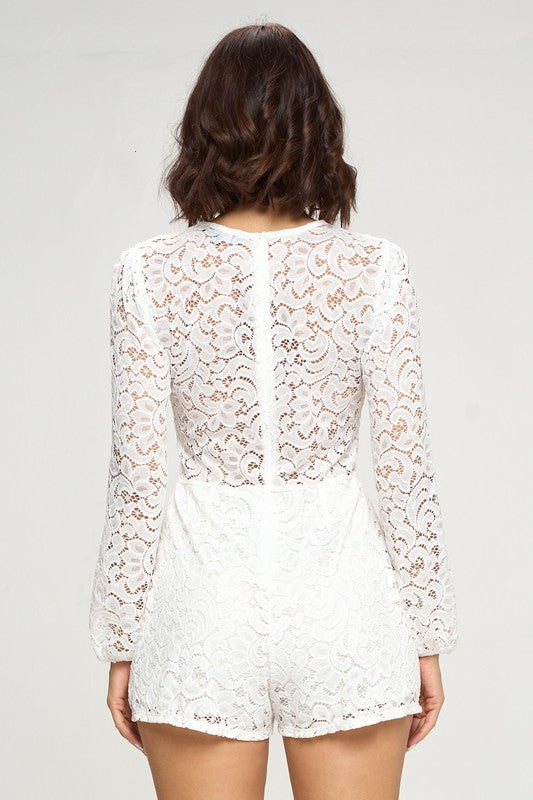 VOLUMINOUS SLEEVE LACE ROMPER