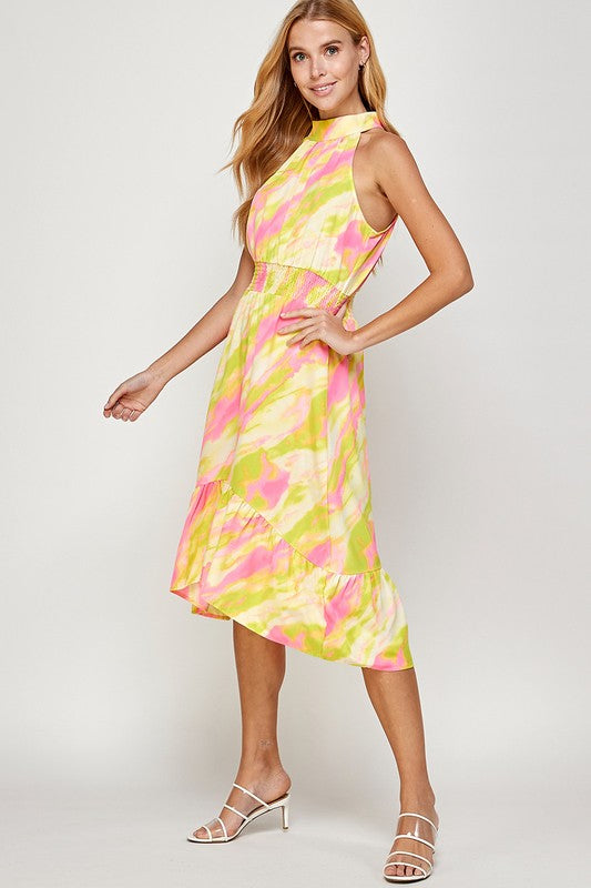 HALTER HI-LOW MIDI DRESS