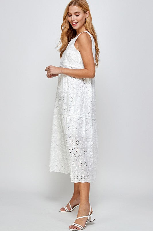 EYELET TIERED MIDI DRESS Cinderella's Closet Boutique EYELET TIERED MIDI DRESS Cinderella's Closet Boutique