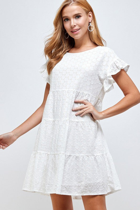 TIERED EYELETS DRESS