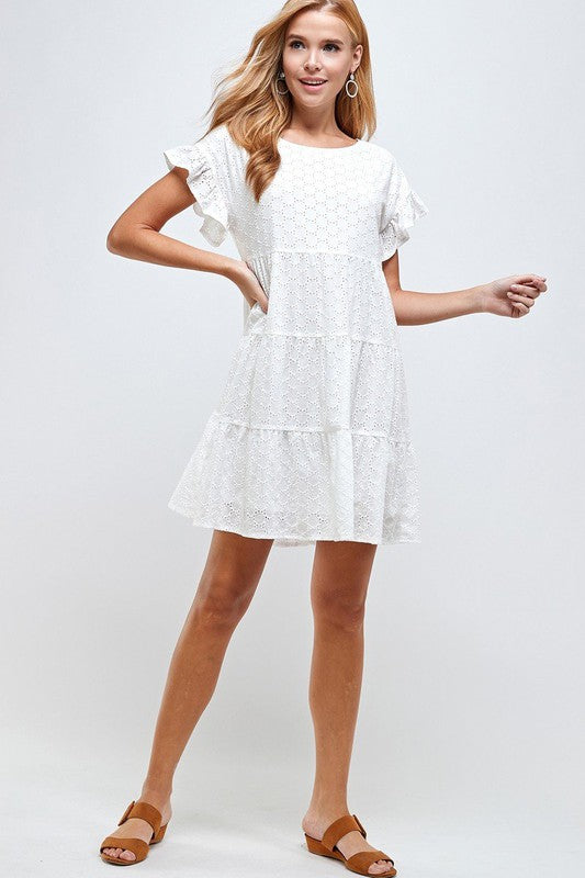 TIERED EYELETS DRESS