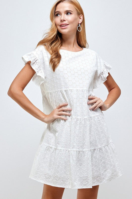 TIERED EYELETS DRESS