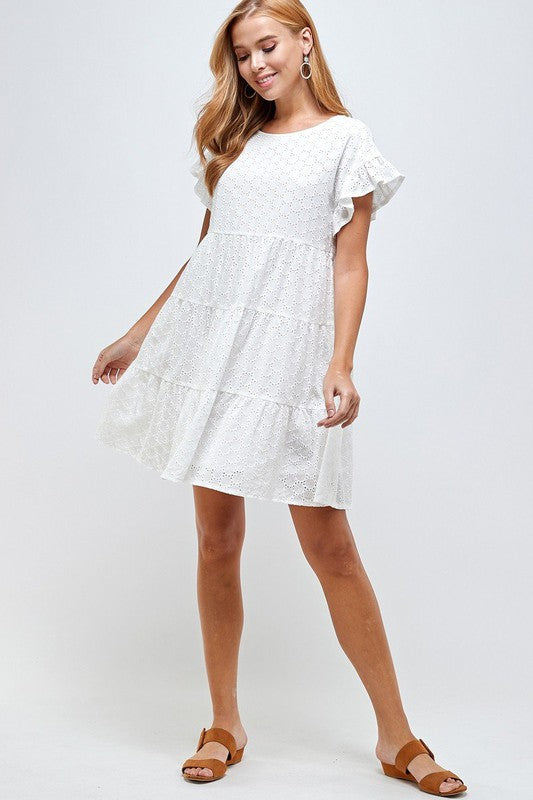 TIERED EYELETS DRESS