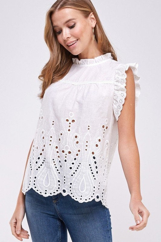 CROCHET AND LACE RUFFLED TOP