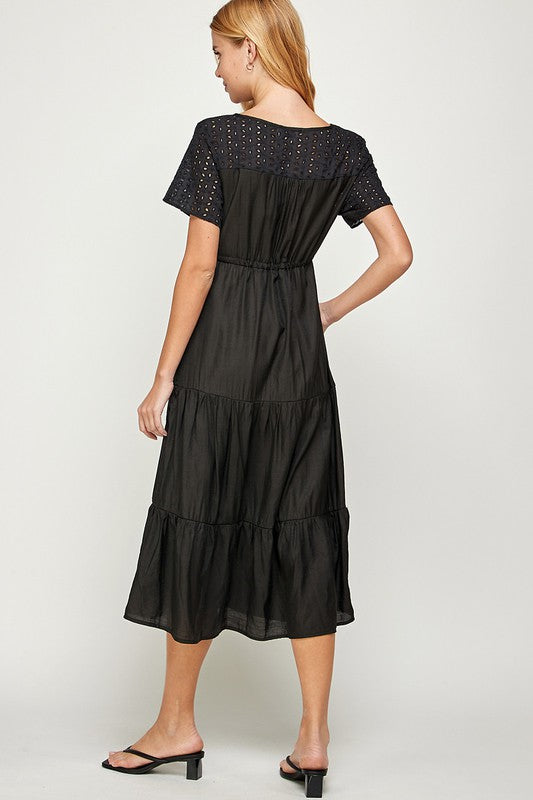 EYELET TIED MIDI DRESS