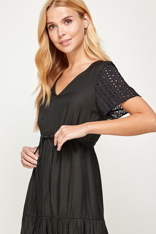 EYELET TIED MIDI DRESS