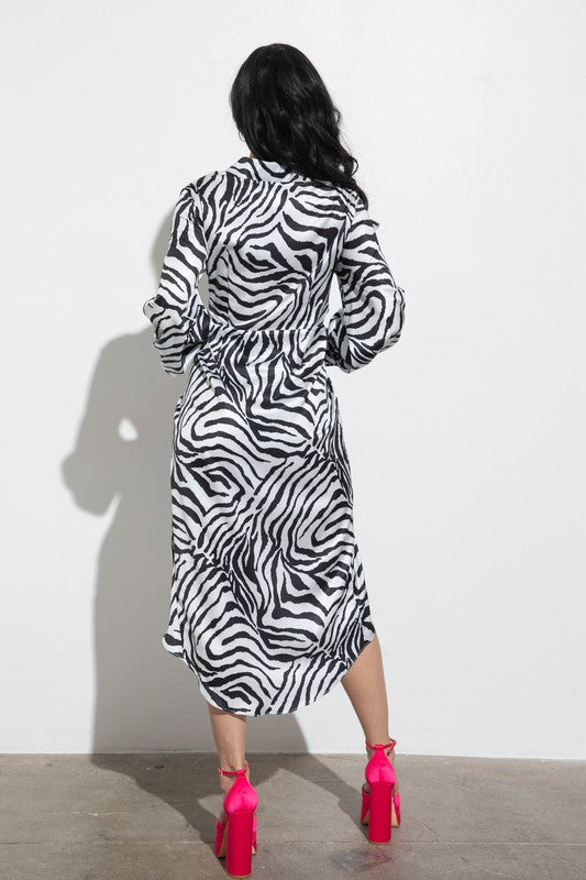 ZEBRA PRINT TWIST FRONT LONG SLEEVE DRESS