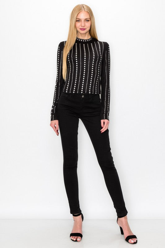 LONG SLEEVE STUDDED TOP