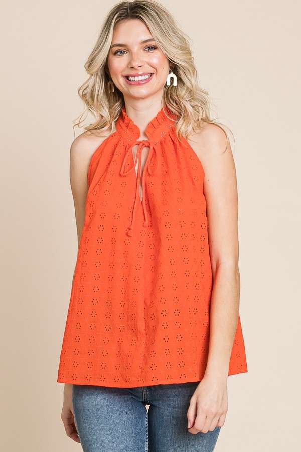 HALTER FLARE EYELET TOP