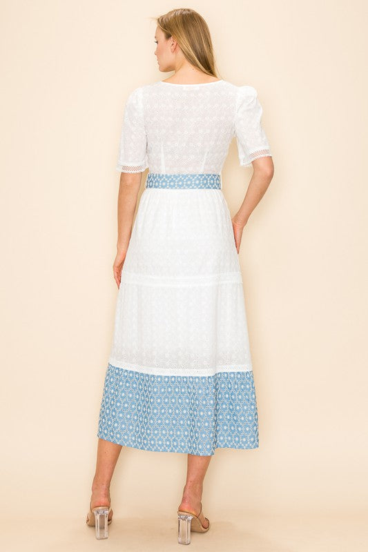 EYELET BELTED DRESS