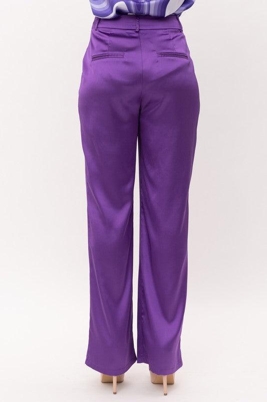 SATIN HIGH WAIST FLARED PANTS