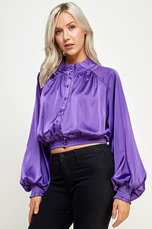 WAIST BAND SATIN BLOUSE