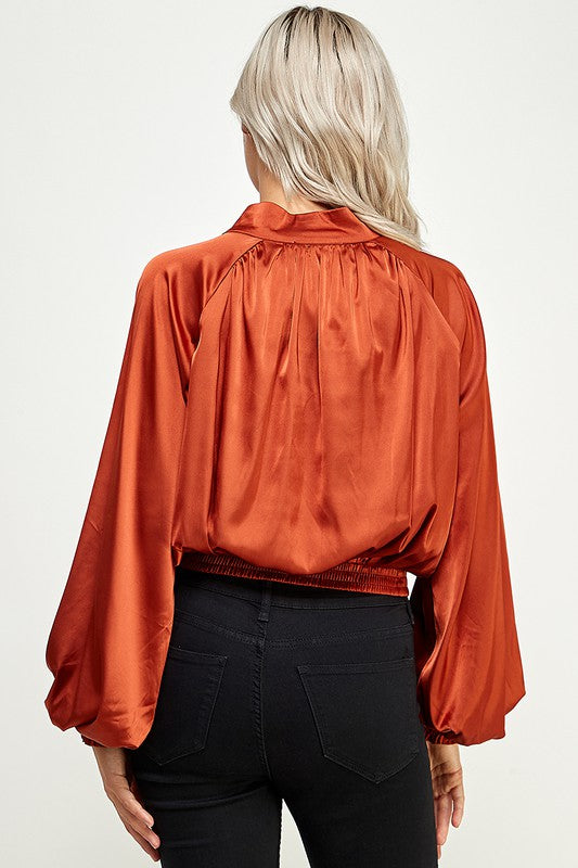 WAIST BAND SATIN BLOUSE