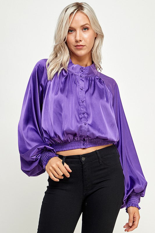 WAIST BAND SATIN BLOUSE