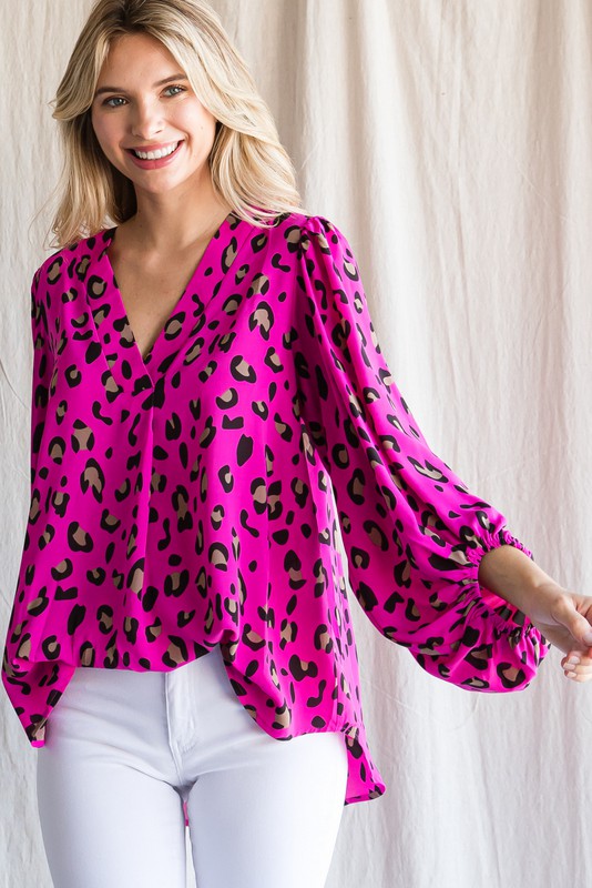 LEOPARD PRINT BUBBLES SLEEVES TOP