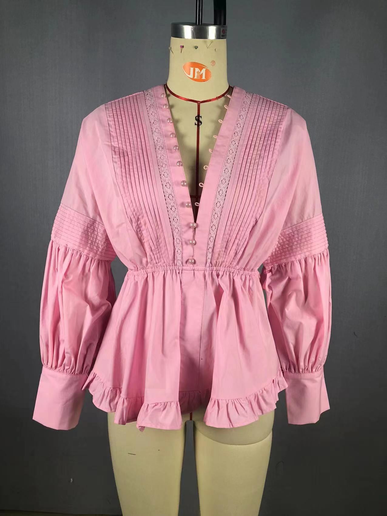 TUNIC PEARLS BLOUSE WITH PUFF SLEEVES