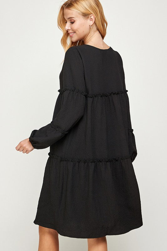 TIERED BISHOP SLEEVES MIDI DRESS