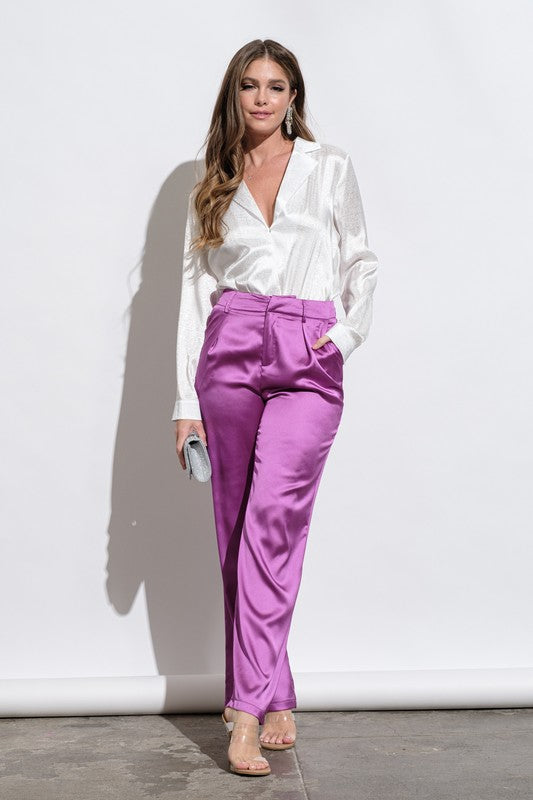 SATIN HIGH WAIST FLARED PANTS