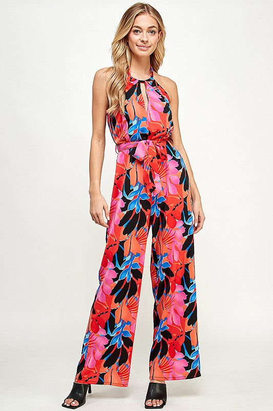 PRINTED HALTER JUMPSUIT