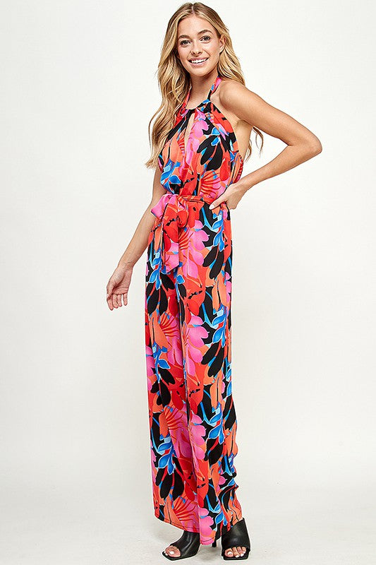 PRINTED HALTER JUMPSUIT