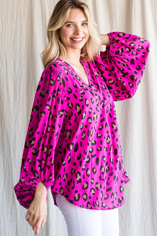 LEOPARD PRINT BUBBLES SLEEVES TOP