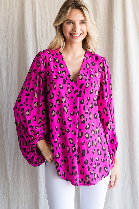 LEOPARD PRINT BUBBLES SLEEVES TOP