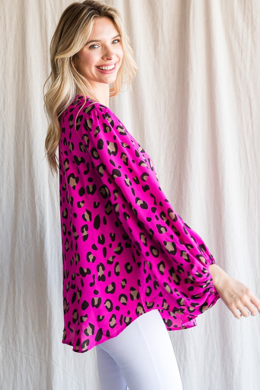 LEOPARD PRINT BUBBLES SLEEVES TOP