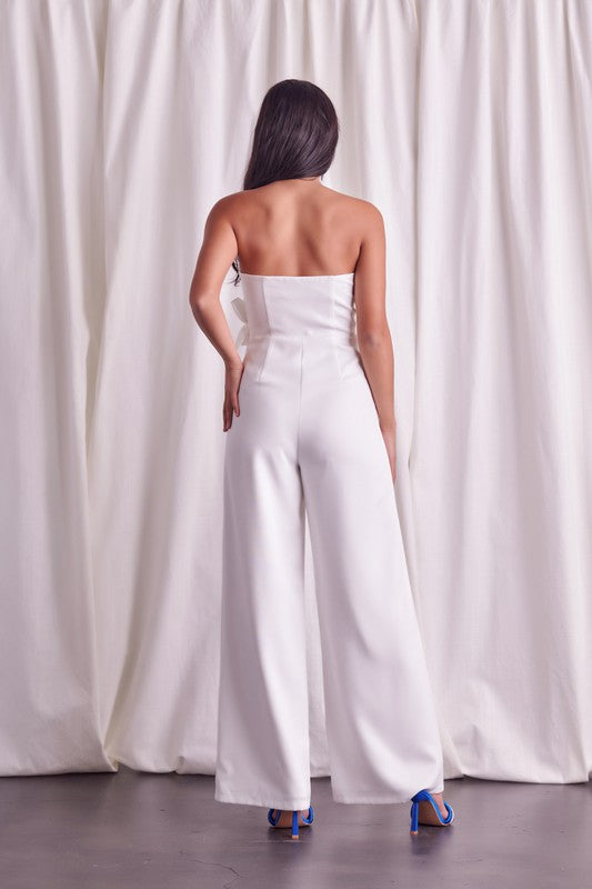 STRAPPLES RUFFLES OFF WHITE JUMPSUIT