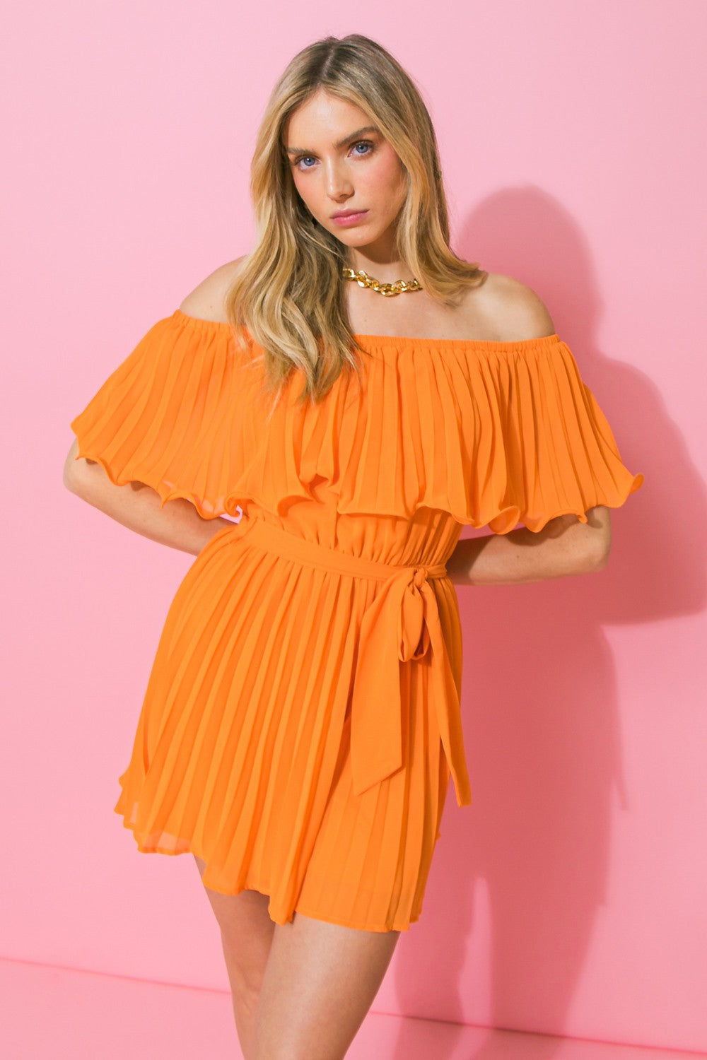 OFF SHOULDER PLEATED ROMPER