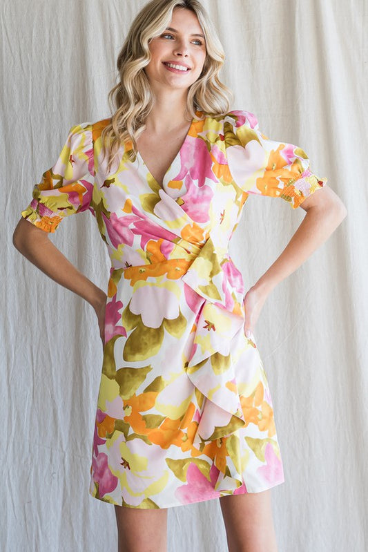 FLOWER PRINT RUFFLE DRESS