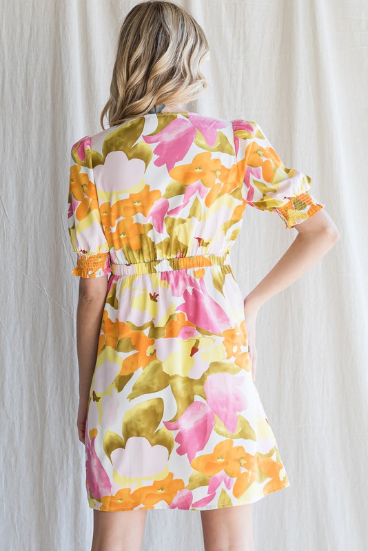 FLOWER PRINT RUFFLE DRESS