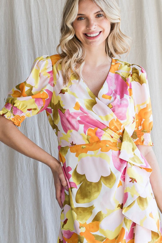 FLOWER PRINT RUFFLE DRESS