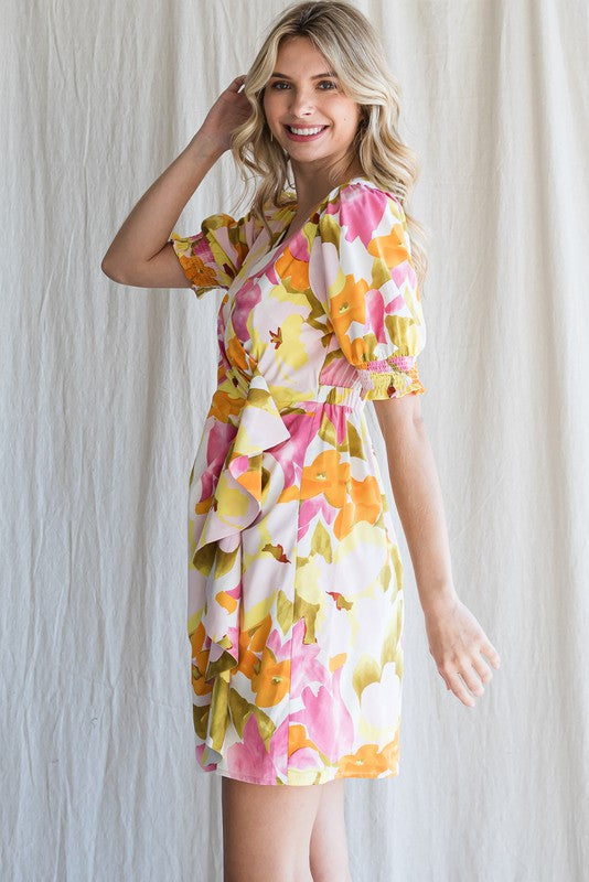 FLOWER PRINT RUFFLE DRESS