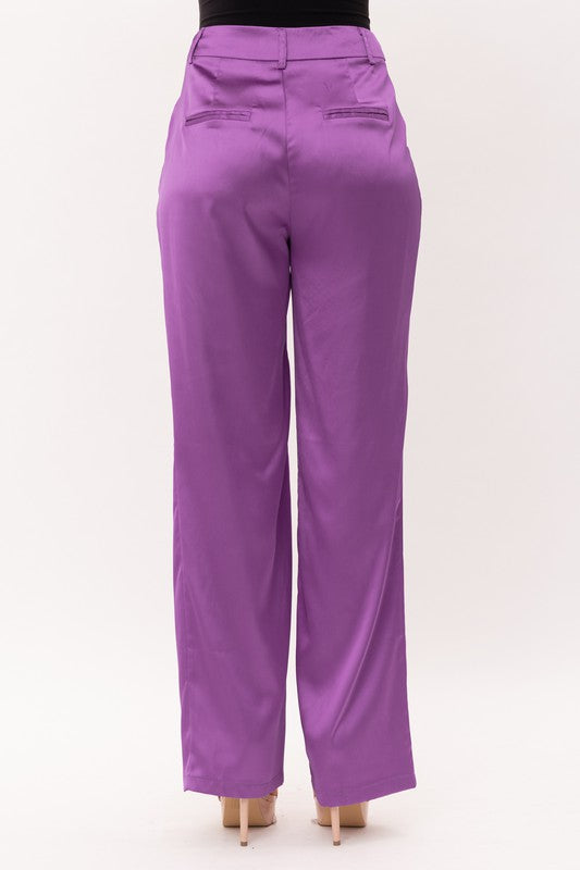 SATIN HIGH WAIST FLARED PANTS