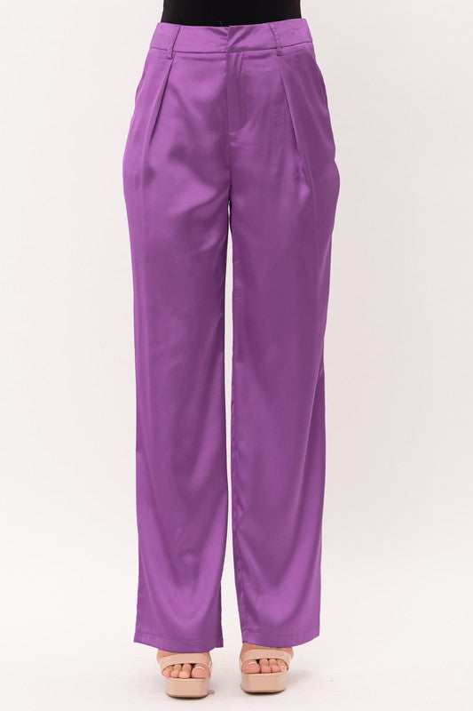 SATIN HIGH WAIST FLARED PANTS