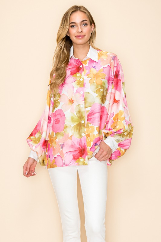 DOLMAN SLEEVE PRINTED BLOUSE