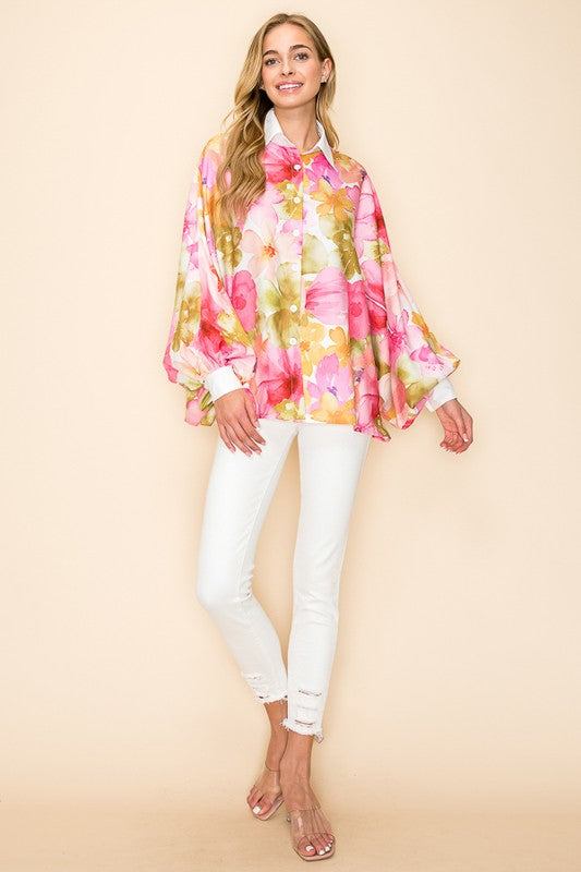 DOLMAN SLEEVE PRINTED BLOUSE