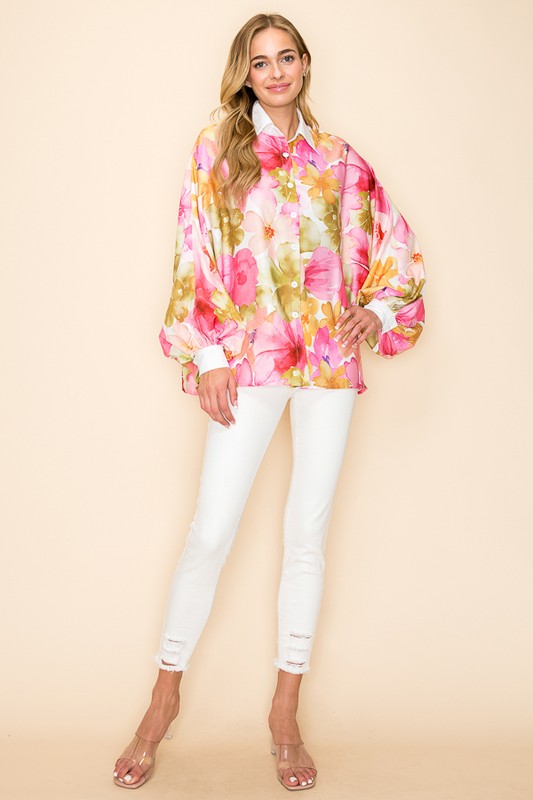 DOLMAN SLEEVE PRINTED BLOUSE